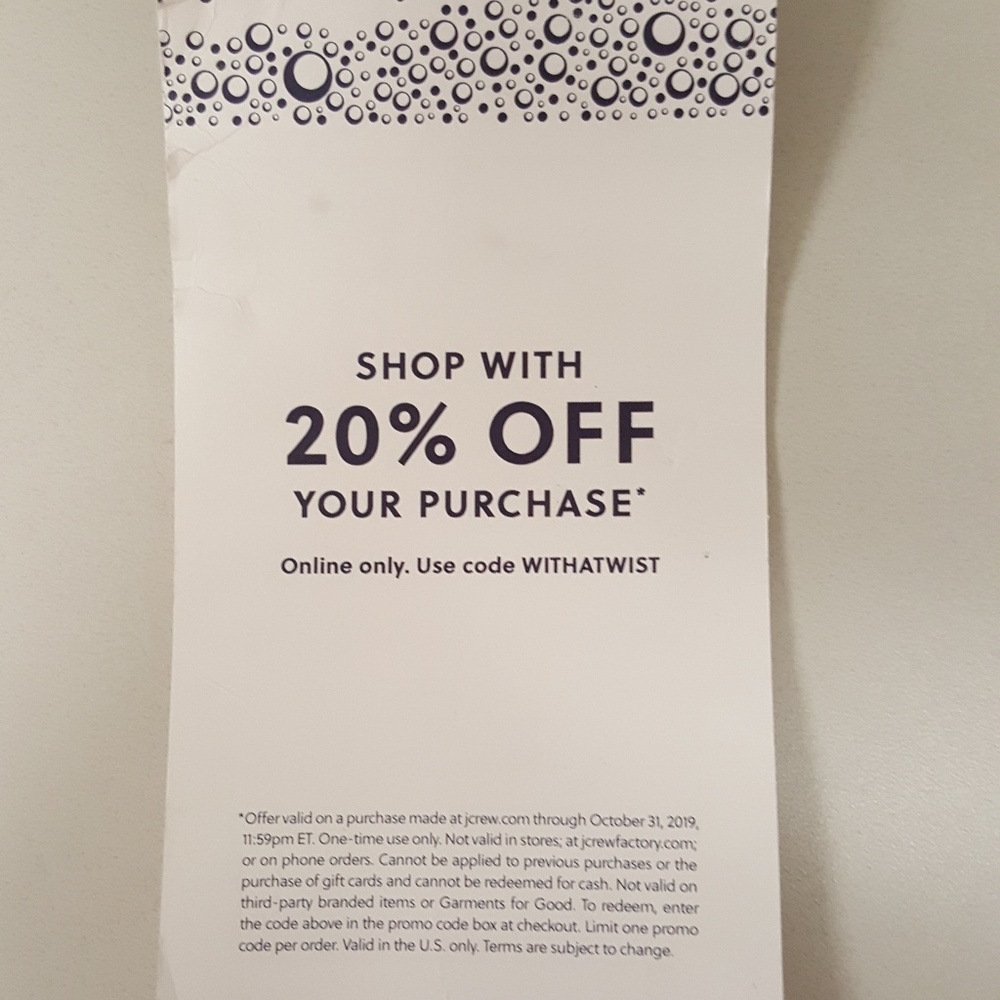 Coupon for 20% off at J. Crew